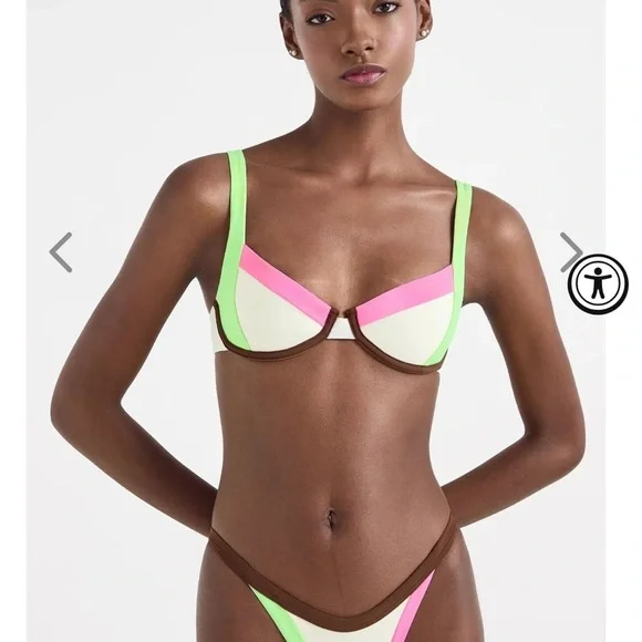 NWT OneOne Swimwear Bikini Set Paros Elodie Justine Cream Brown Pink Green New - Picture 4 of 7